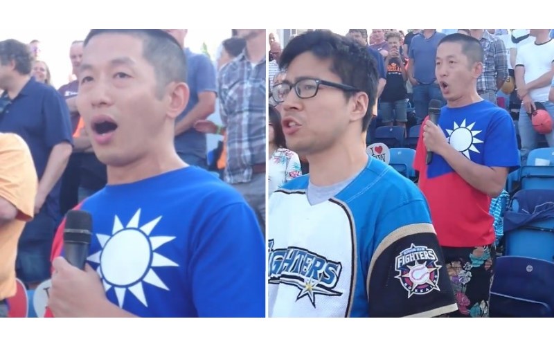 國外球場身穿「台灣國旗裝」  男子起立高唱「國歌」  高亢美聲讓全場感動鼓掌