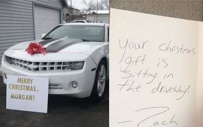 哥哥送給他一個超奢華聖誕禮物，但當他看完車上的紙條後，理智線秒斷...網友笑：這種哥哥我沒辦法！